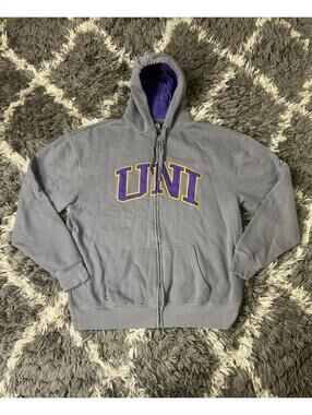 Northern Iowa Panthers Hoodie Sweatshirt Mens XL Gray Purple Full Zip College